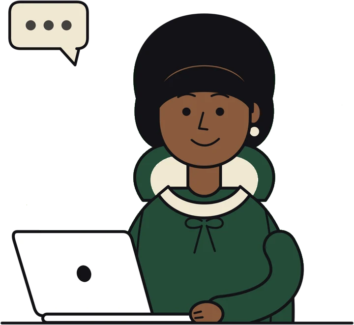 Illustrated Selbby operator working at a laptop